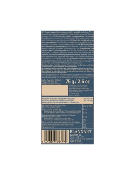 Chocolate Brasil 78% Eco sin azúcares añadidos y sin edulcorantes 75 g Blanxart