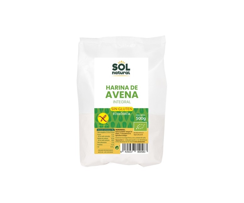 Harina de avena integral sin gluten Bio 500 g Sol Natural
