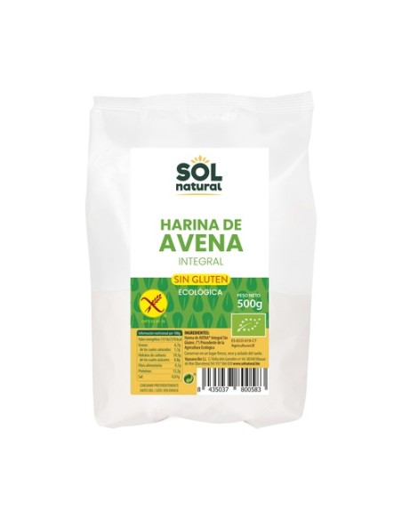 Harina de avena integral sin gluten Bio 500 g Sol Natural