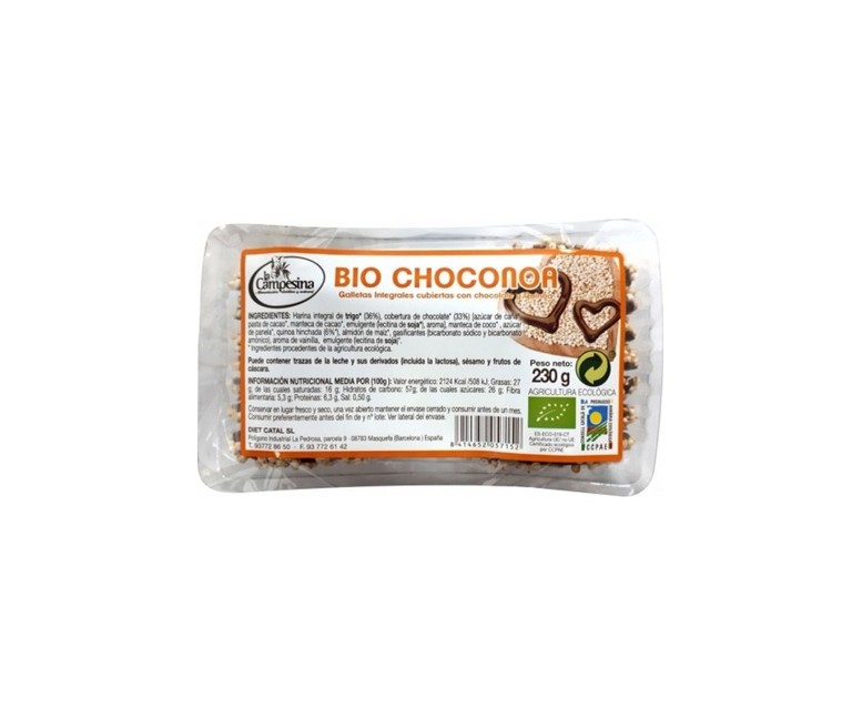 Choconoa Galletas Integrales con Chocolate y Quinoa Hinchada Bio 230 g La Campesina