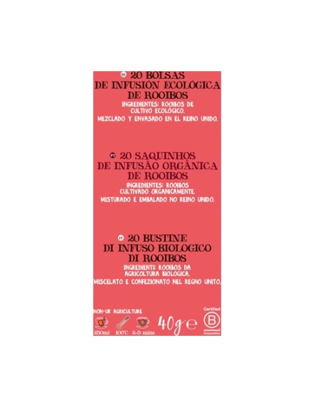 Infusión rooibos Bio 20 bolsitas infusoras Cupper