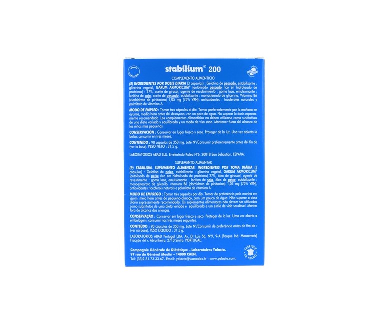 Stabilium 200 Equilibrio, memoria y concentración 90 cápsulas de 350mg Abad