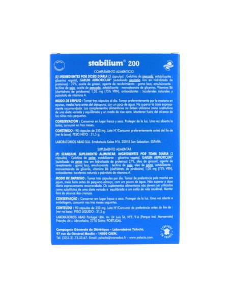 Stabilium 200 Equilibrio, memoria y concentración 90 cápsulas de 350mg Abad