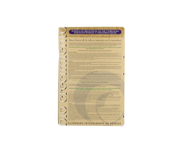 Biocrecimiento papilla de avena (6 Meses) 400 g Aliment Vegetal