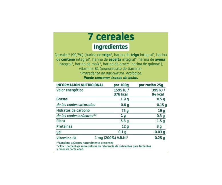 Papilla de 7 cereales ecológica 6m+ 200 g Smileat