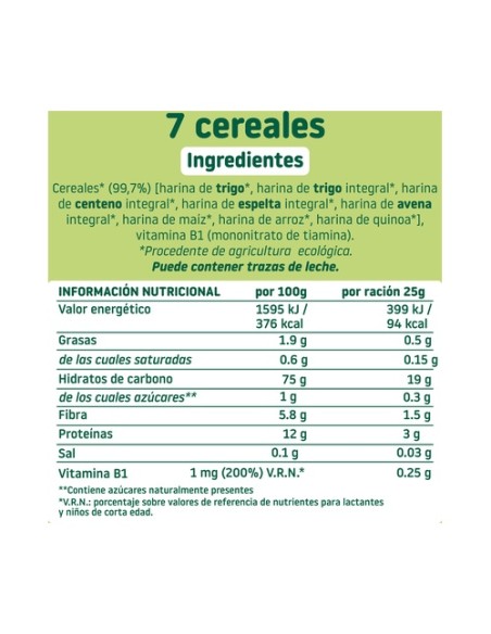Papilla de 7 cereales ecológica 6m+ 200 g Smileat