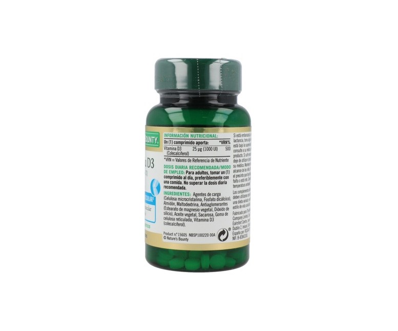 Vitamina D3 (1000 ui) 100 tabletas de 25μg Nature's Bounty