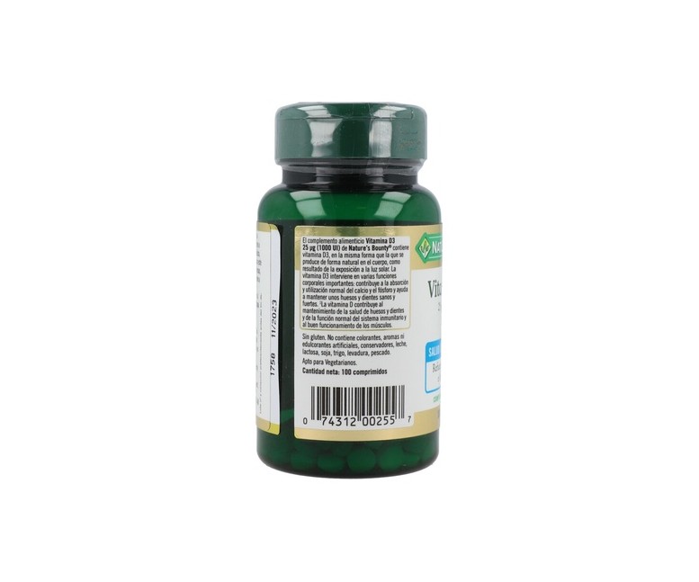 Vitamina D3 (1000 ui) 100 tabletas de 25μg Nature's Bounty
