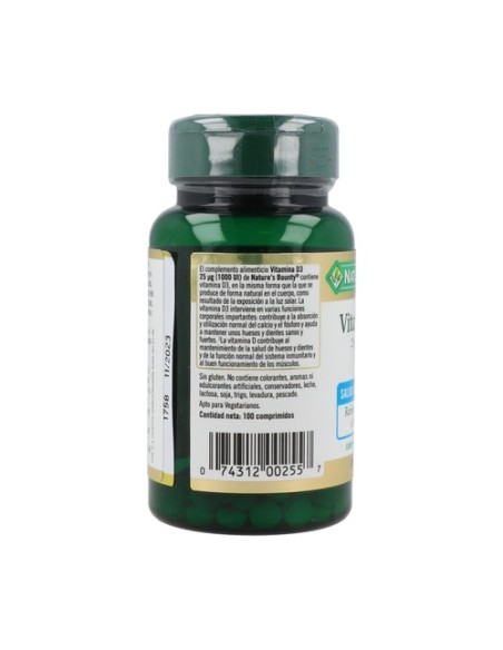 Vitamina D3 (1000 ui) 100 tabletas de 25μg Nature's Bounty
