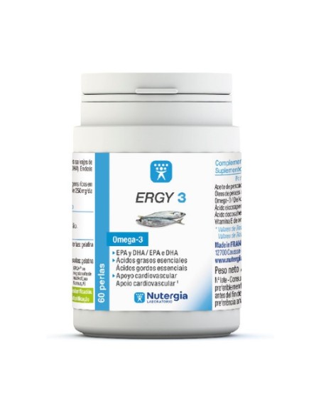 Ergy 3 omega 3, DHA y EPA 60 perlas Nutergia
