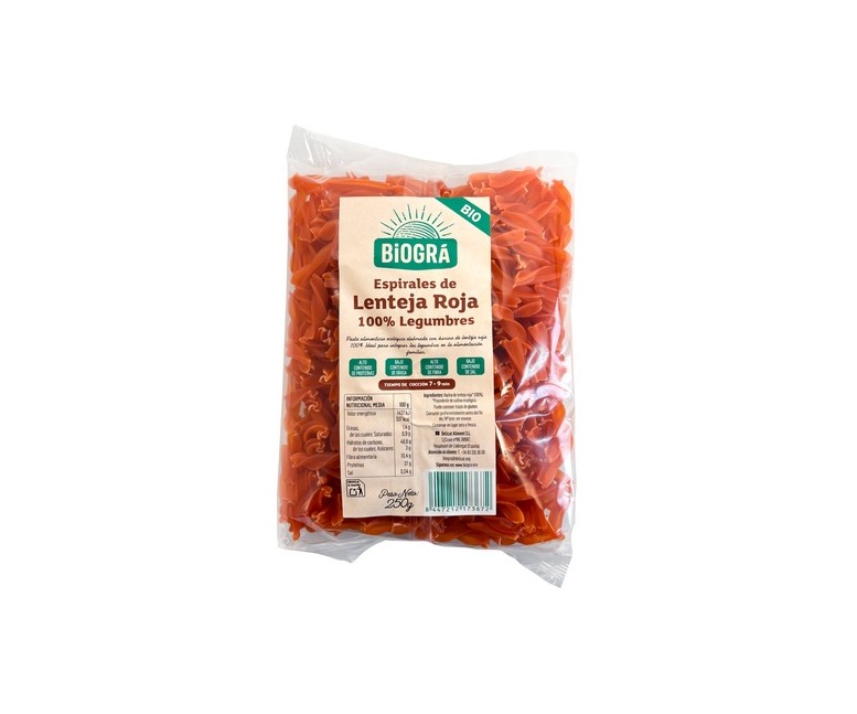 Espirales Lenteja Roja Bio 250 g Biográ
