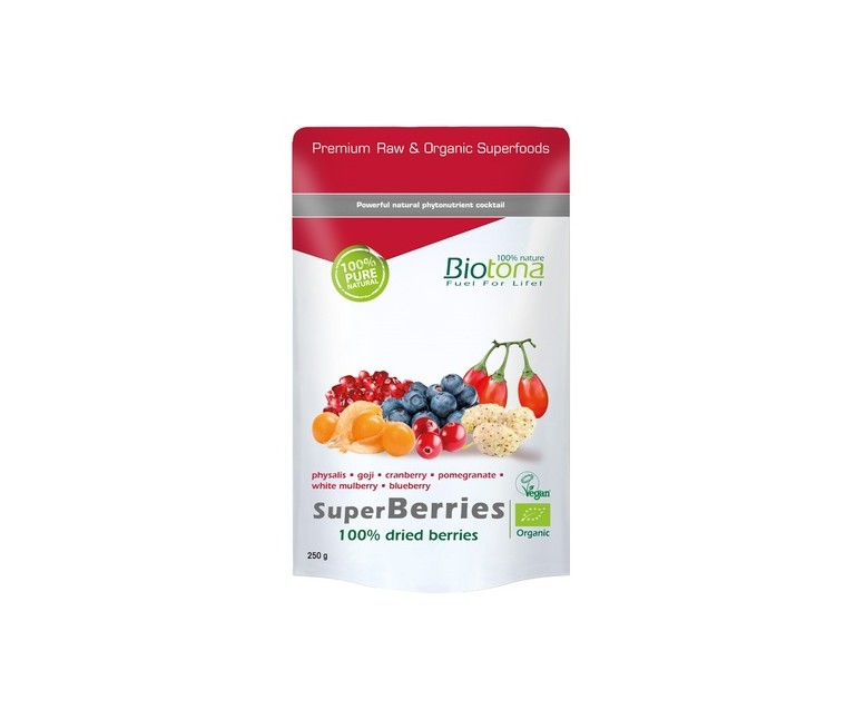 Bayas secas orgánicas SuperBerries 250 g de polvo Biotona