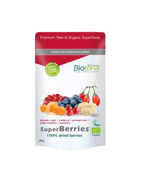 Bayas secas orgánicas SuperBerries 250 g de polvo Biotona