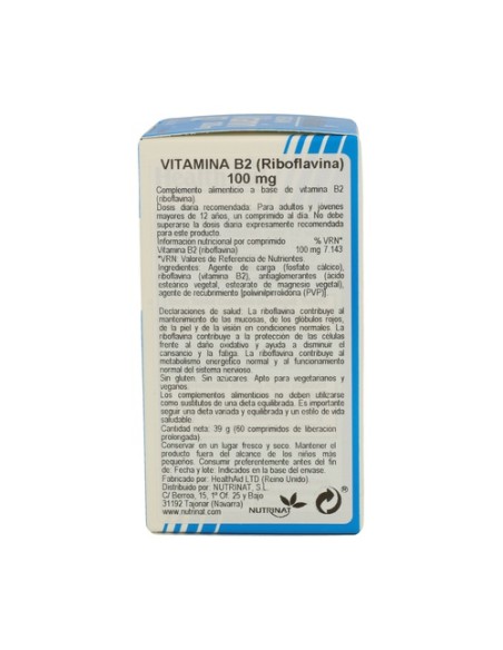 Vit B2 Riboflavina 60 comprimidos Health aid