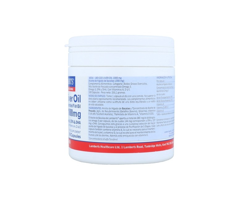 Aceite de hígado de bacalao 180 cápsulas Lamberts