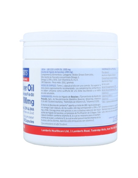 Aceite de hígado de bacalao 180 cápsulas Lamberts
