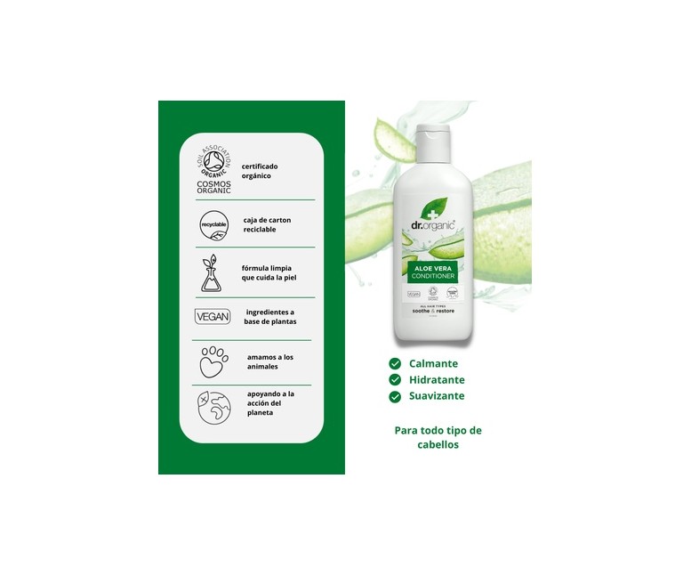Acondicionador Aloe vera para todo tipo de cabellos 265 ml de gel Dr. Organic