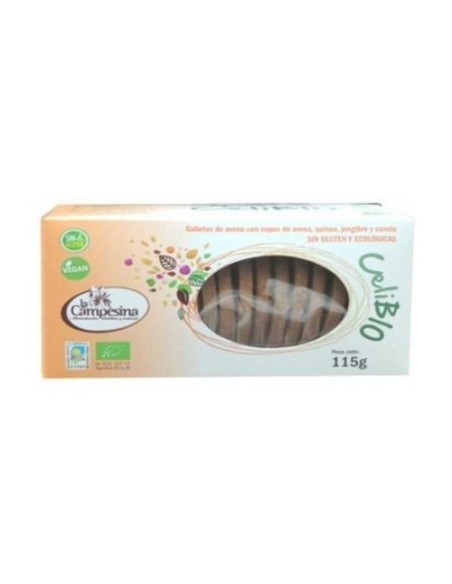 Galletas Integrales Avena Celibio con Quinoa,Jengibre y Canela Sin Gluten Bio 115 g La Campesina