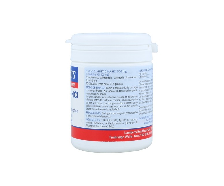 L-Histidina HCl 30 cápsulas de 50mg Lamberts