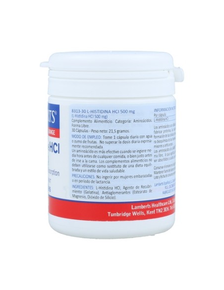 L-Histidina HCl 30 cápsulas de 50mg Lamberts
