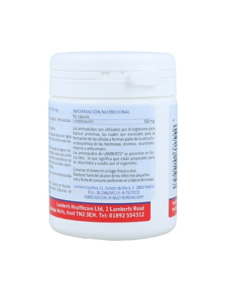 L-Histidina HCl 30 cápsulas de 50mg Lamberts