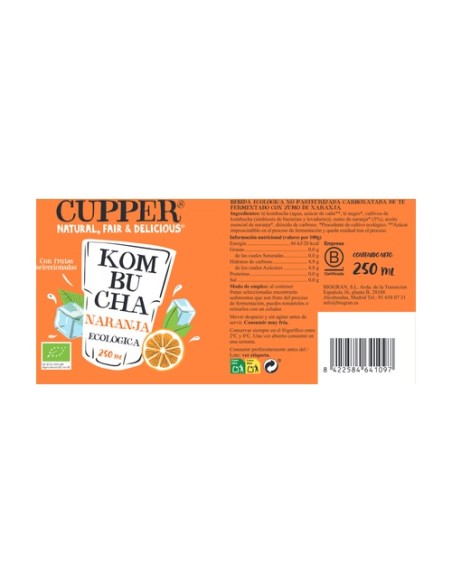 Kombucha de naranja Bio 250 ml (Naranja) Cupper