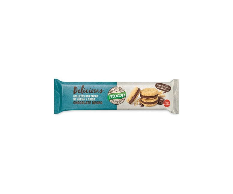 Galletas con Copos de Avena Rellena de Chocolate Negro 150 g Biocop