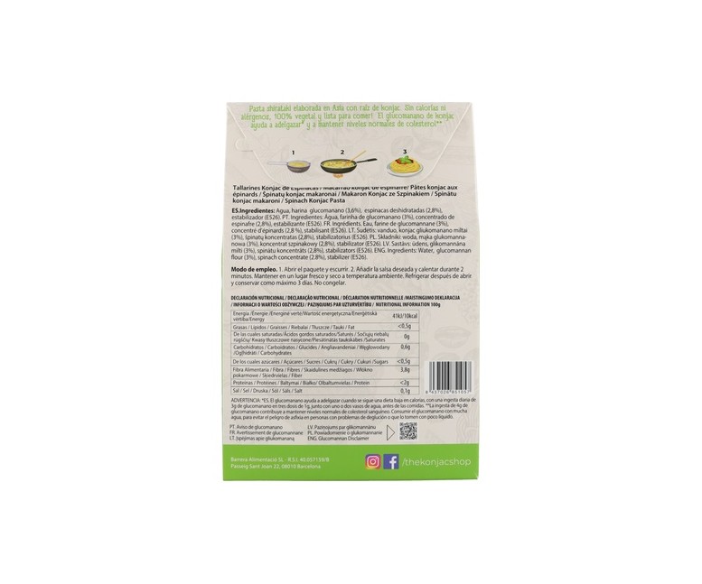 Tallarines de espinacas de konjac 200 g The Konjac Shop