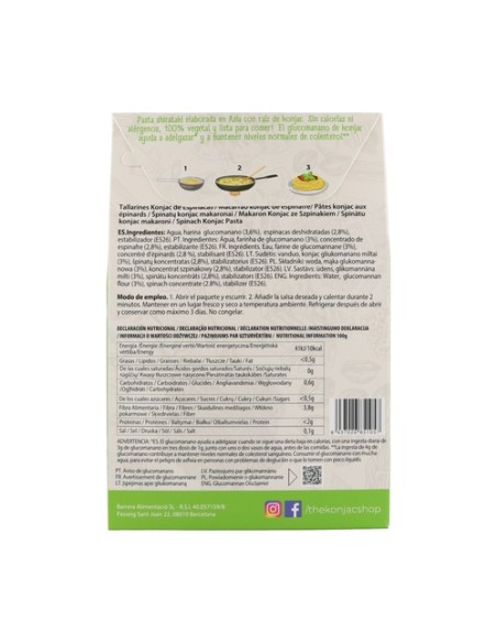 Tallarines de espinacas de konjac 200 g The Konjac Shop