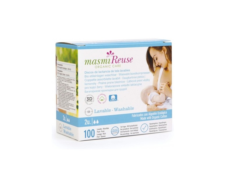 Discos de amamantamiento de tela lavables 2 unidades Masmi Natural Cotton