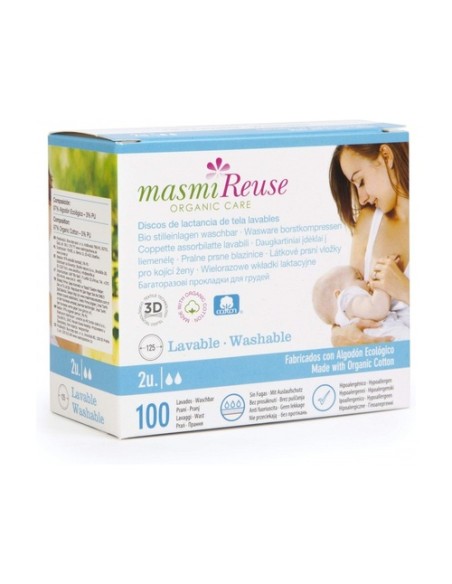 Discos de amamantamiento de tela lavables 2 unidades Masmi Natural Cotton