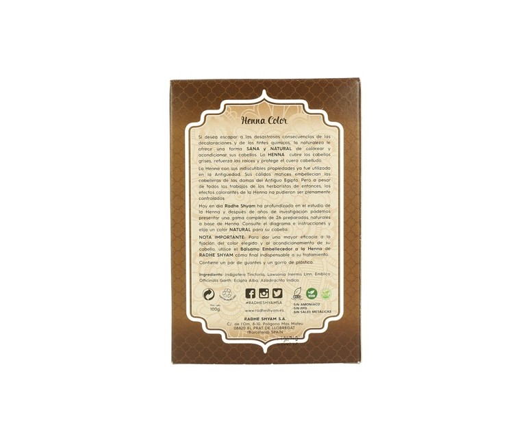Henna Castaño Intenso en Polvo 100 g Radhe Shyam