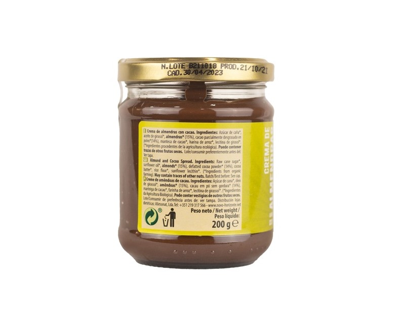 Crema de cacao y almendras Bio 200 g de crema NaturGreen