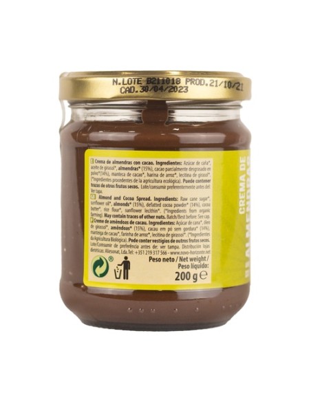 Crema de cacao y almendras Bio 200 g de crema NaturGreen