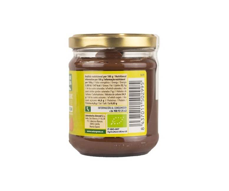 Crema de cacao y almendras Bio 200 g de crema NaturGreen