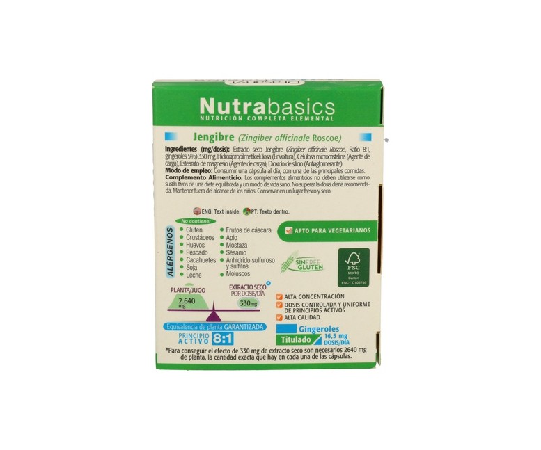 Nutrabasics Jengibre 30 cápsulas de 481mg Drasanvi