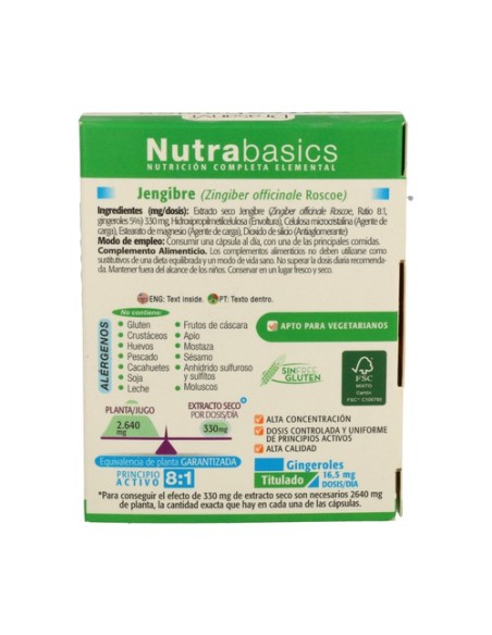 Nutrabasics Jengibre 30 cápsulas de 481mg Drasanvi