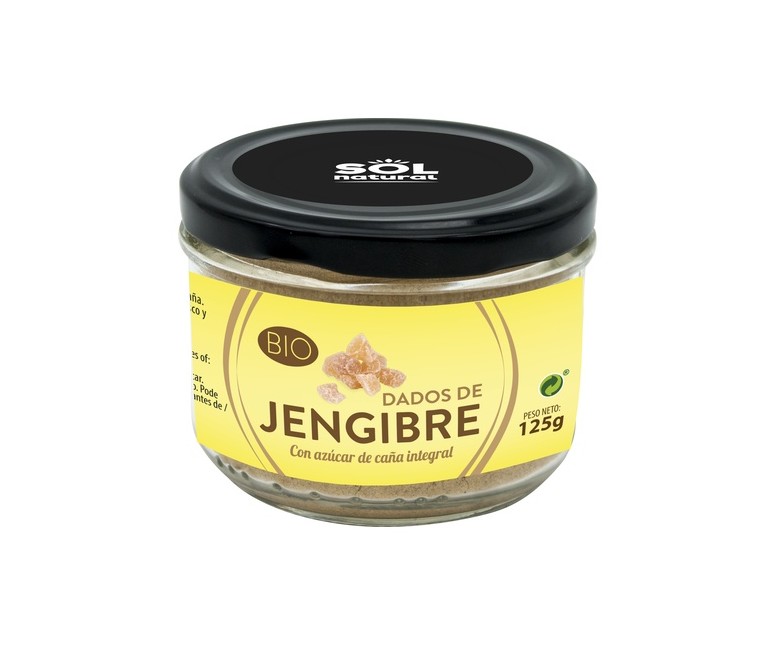 Dados confitados de jengibre Bio 125 g Sol Natural