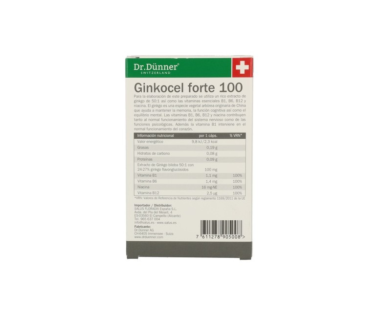 Ginkocel Forte 100 Dr.Dunner 40 cápsulas Dr. Dünner