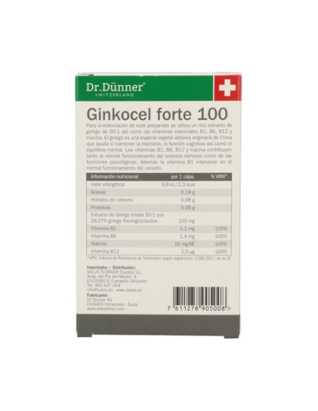 Ginkocel Forte 100 Dr.Dunner 40 cápsulas Dr. Dünner