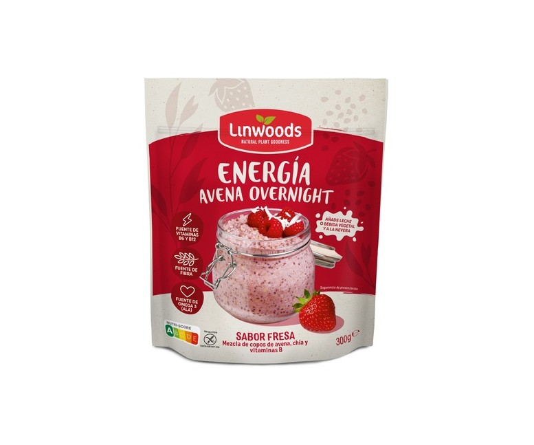 Avena overnight energía 300 g de polvo (Fresa) Linwoods