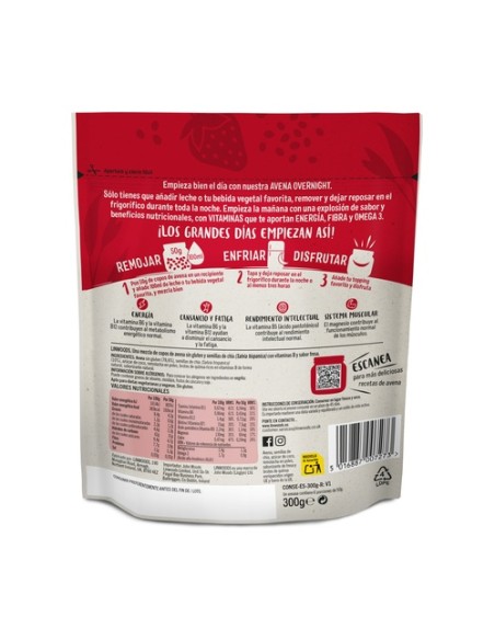 Avena overnight energía 300 g de polvo (Fresa) Linwoods