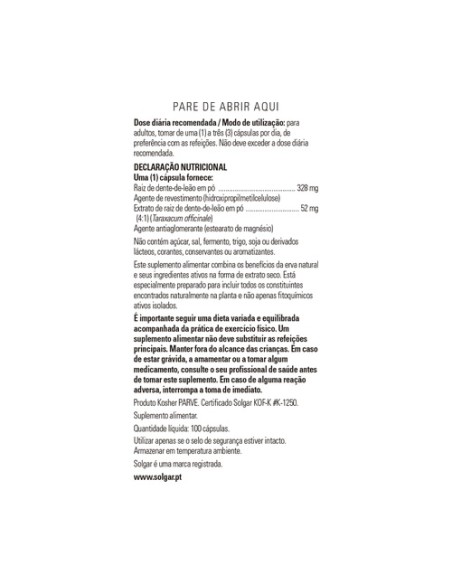 Diente de León 100 cápsulas de 520mg Solgar