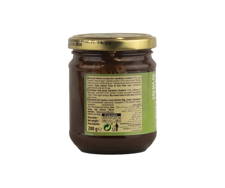 Crema de avellana y algarroba Bio 200 g de crema NaturGreen