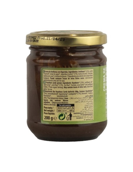 Crema de avellana y algarroba Bio 200 g de crema NaturGreen