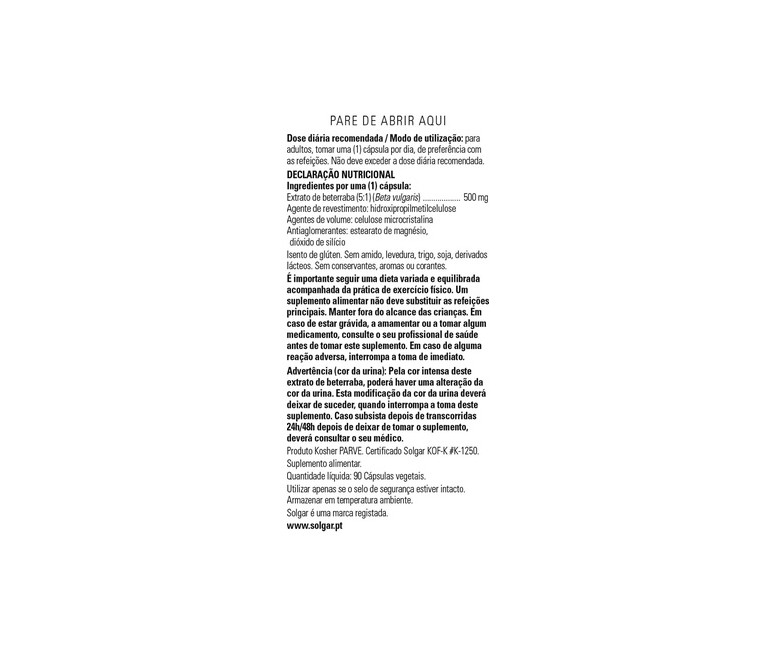 Extracto de remolacha 90 cápsulas de 500mg (500mg) Solgar