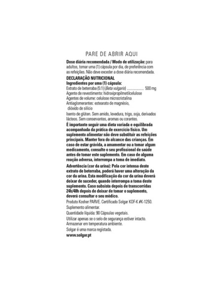 Extracto de remolacha 90 cápsulas de 500mg (500mg) Solgar