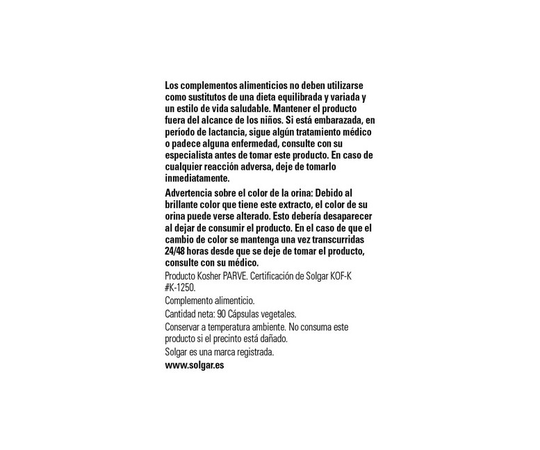 Extracto de remolacha 90 cápsulas de 500mg (500mg) Solgar