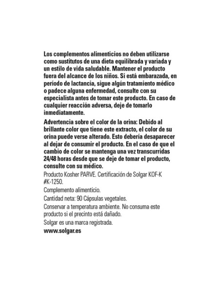 Extracto de remolacha 90 cápsulas de 500mg (500mg) Solgar