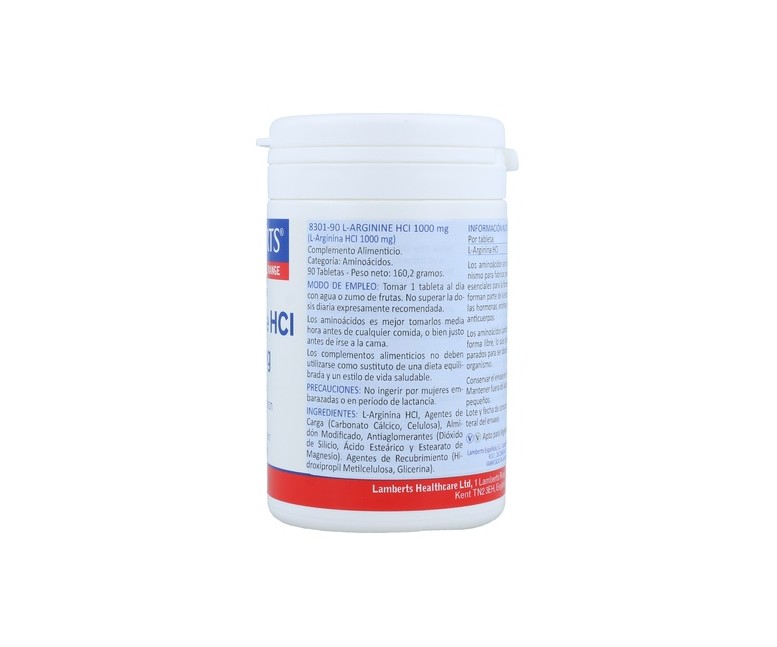 L-Arginina HCL 90 tabletas de 1000mg Lamberts